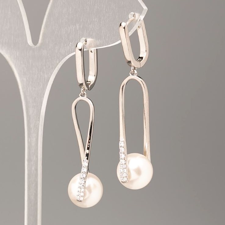 Xuping Mallorca Pearls Earrings, 12 mm Diameter, 4.5 cm Length, Rhodium-coated