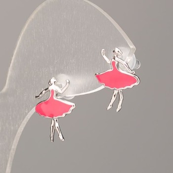 Xuping stud earrings in silver metal with pink enamel 15×11 mm