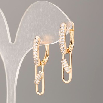 Earrings Xuping 18K Gold Plating with White Crystals (detachable bottom section), diameter 3-6 mm, length 4 cm+