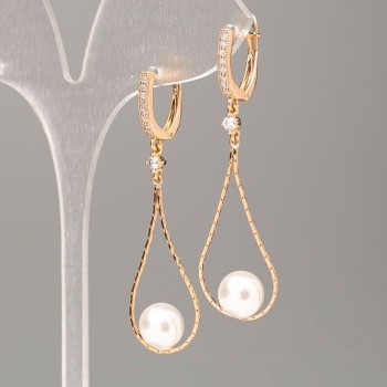 Xuping Earrings with Mallorca Pearl Bead, 8 mm Diameter, 5 cm Length, 18K Gold Plating