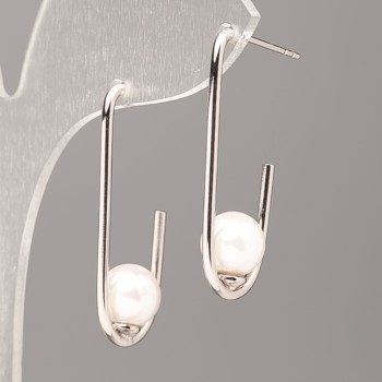 Xuping Earrings with Majorca Pearls, 8 mm diameter, 3 cm length, rhodium plating