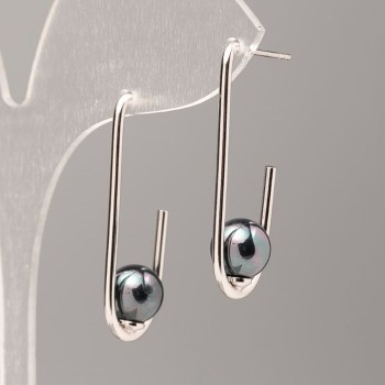 Xuping Earrings with Black Mallorca Pearls, 8 mm Diameter, 3 cm Length ± Rhodium-Plated
