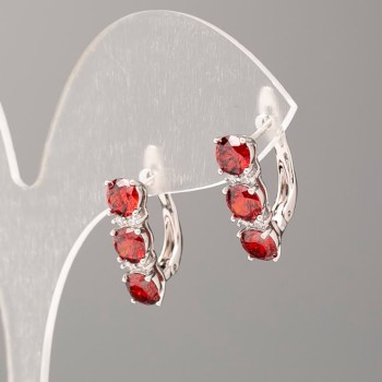 Xuping Earrings with Red Stones and White Crystals 17x5mm Rhodium