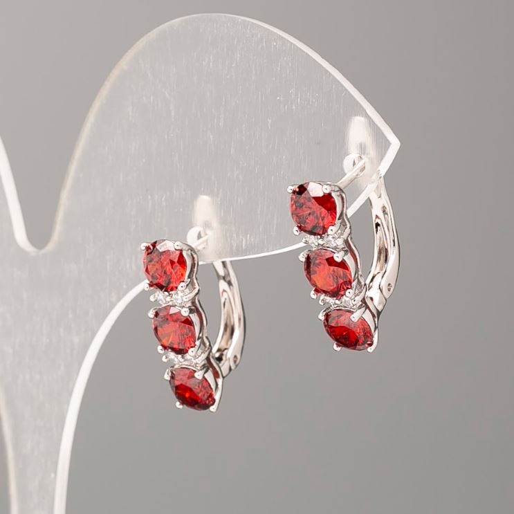 Xuping Earrings with Red Stones and White Crystals 17x5mm Rhodium