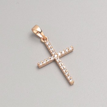 Xuping Cross Pendant 8K Gold Plating with White Stones, 24.5 x 16.5 mm diameter