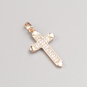 Pendant Xuping Cross Gold Plating 18K with White Crystals, diameter 26×15, 5 mm+