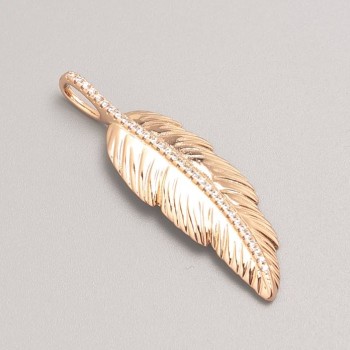 Xuping Pendant 18K Gold Plated Feather with White Crystals, diameter 40×13 mm+