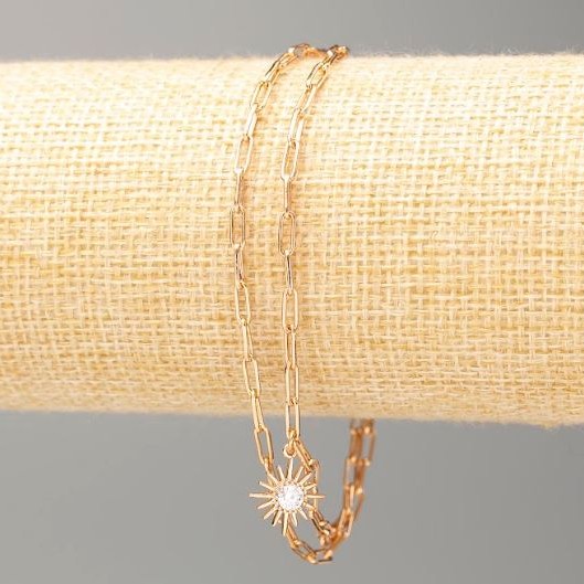 Xuping Bracelet, 18K Gold Plating, length 18–21 cm, thickness 2 mm ±, with sun motif and white stones