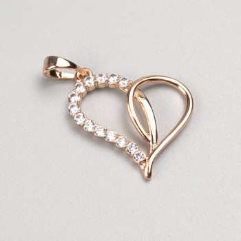 Xuping Pendant - 18K Gold Plated Heart with White Rhinestones, 18x20mm diameter+