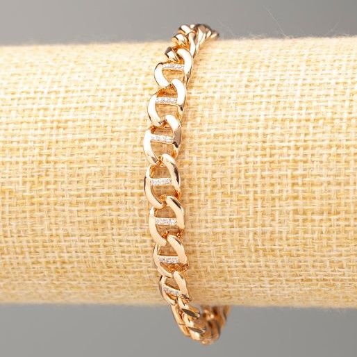 Xuping Bracelet 18K Gold Plating, Length 17 cm, Thickness 7 mm ±, with White Crystals