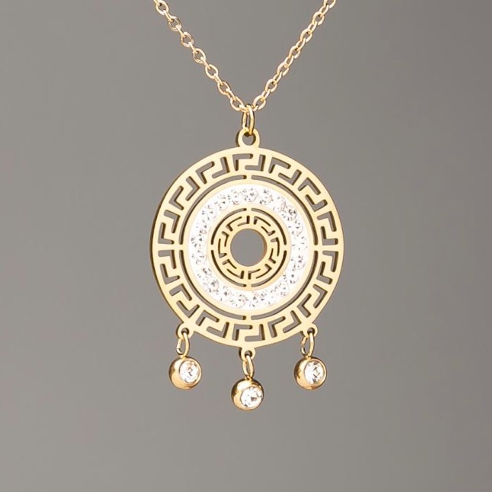 Xuping Chain with Lemon-Tone Gold Plating and Pendant 32x23 mm ± (with White Crystals), Length 41-45 cm ±, Thickness 1.5 mm ±