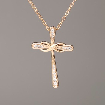 Xuping Chain Gold-Plated with Cross Pendant, diameter 29x19.5 mm +/- (white crystals), length 41-47 cm +/-, thickness 1.5 mm +/-