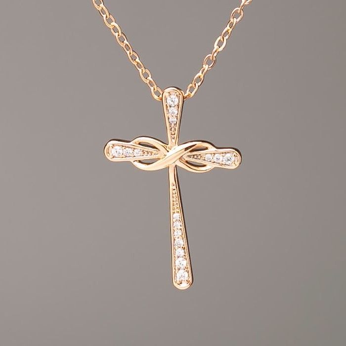 Xuping Chain Gold-Plated with Cross Pendant, diameter 29x19.5 mm +/- (white crystals), length 41-47 cm +/-, thickness 1.5 mm +/-