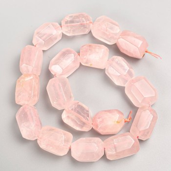 Beads on a thread, Pink Quartz faceted nuggets, diameter 15×21 mm, length 38 cm