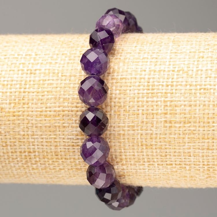 Bracelet of natural amethyst with a faceted bead, 10 mm diameter, 18 cm length, on elastic