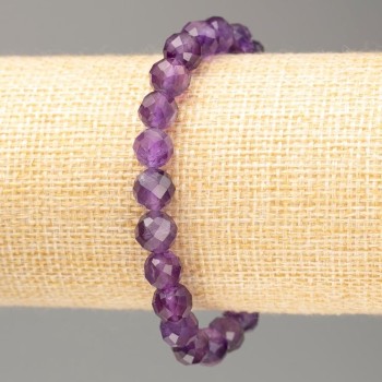 Bracelet with natural amethyst — faceted bead, 8 mm diameter, 18 cm length on an elastic band