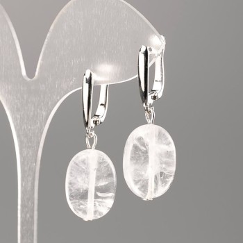 Oval earrings with natural mountain crystal, diameter 18x13 mm