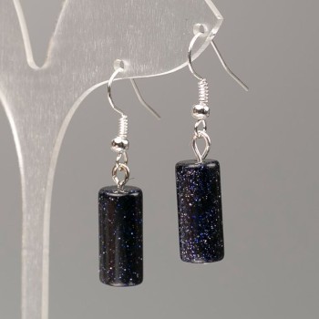 Aventurine Earrings 'Blue Sand Night of Cairo' Cylinder, diameter 18x8 mm+