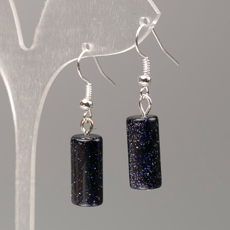 Aventurine Earrings 'Blue Sand Night of Cairo' Cylinder, diameter 18x8 mm+