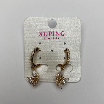 Discount! Xuping 18K Gold-Plated Earrings with White Crystals, diameter 14×11 mm, length 2.5 cm
