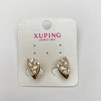 Sale! Xuping Earrings 18K Gold Plating with White Crystals, 16x9 mm diameter+