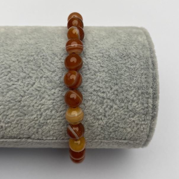 Elastic bracelet with orange agate smooth beads, 6 mm diameter, 18 cm length