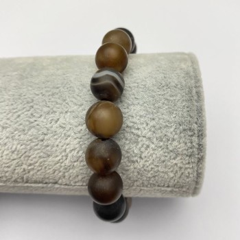 Elastic bracelet with brown matte agate, 10 mm diameter, 18 cm long