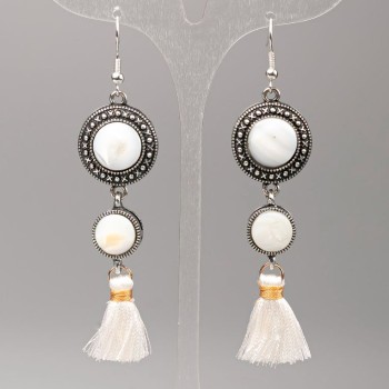 Mother-of-Pearl Earrings, diameter 19.5 mm and 12 mm, length 8.5 cm ±