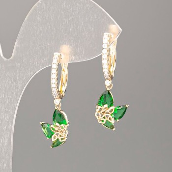 Earrings Xuping 18K Gold Plating with Green Stone and White Crystals, 30x10 mm