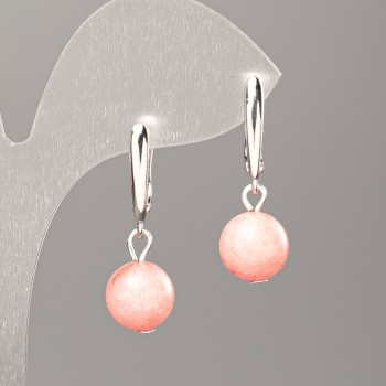Earrings with Simulated Tourmaline Stone - Smooth Ball, 10 mm Diameter, 32 mm Length