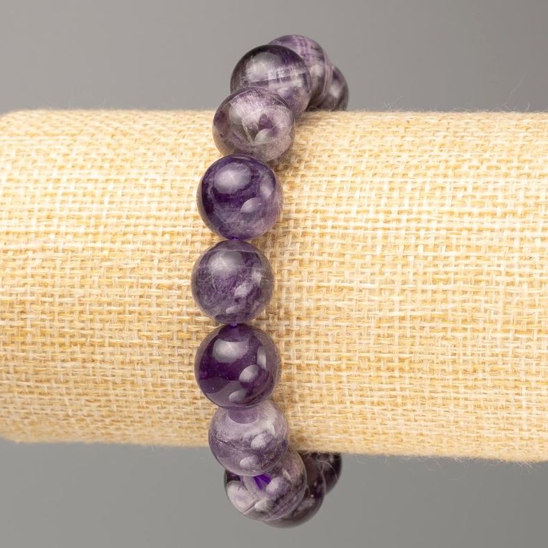 Bracelet made from natural amethyst on elastic, smooth bead, 12 mm diameter ±, 18 cm length