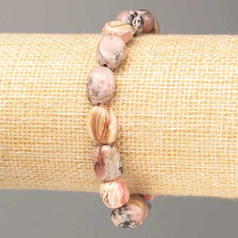 Rhodochrosite natural stone bracelet, tumbled, bead diameter 12×8 mm (±), length 18 cm