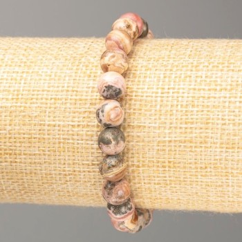 Rhodonite natural stone bracelet with smooth beads, 8 mm diameter, 18 cm length