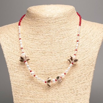 Necklace made of natural river pearls, Czech crystal, and polymer clay, length 49 cm