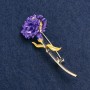 Brooch Carnation Flower with Purple Enamel, Gold-Tone Metal 59x24mm