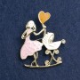 Brooch 'Mother with a Cradle', pink and white enamel, gold metal 46x38 mm
