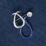 Brooch 'Stethoscope' blue enamel, with white stone, silver metal 44×29 mm