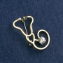 Brooch Stethoscope White Enamel with White Stone, Golden Metal 42x25mm