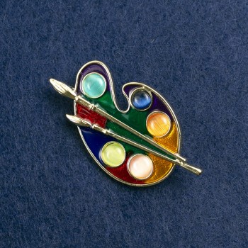Brooch Palette, multicolored enamel, golden metal 50x27mm