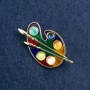 Brooch Palette, multicolored enamel, golden metal 50x27mm