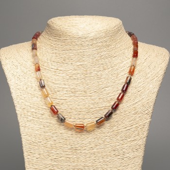 Carnelian natural stone necklace, smooth cylindrical beads, diameter 10x6mm, length 48cm