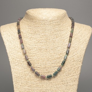 Necklace with Green Jasper, natural stone smooth cylindrical beads, diameter 10x6 mm, length 49 cm ±