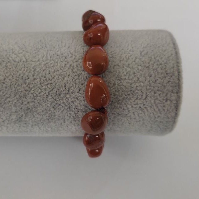 Red jasper bracelet made of natural stone, tumbled beads on elastic, diameter 13x10 mm ±, length 18 cm