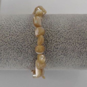 Elastic bracelet with natural beige mother-of-pearl, tumbled, diameter 8×5 mm, length 18 cm
