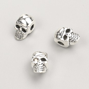 Bead-insert Skull Findings, diameter 11×7×7 mm, 20 g per pack, 14 pcs ±, metal color 'silver'