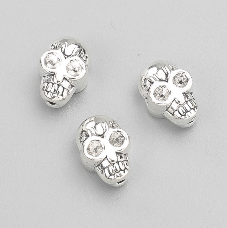 Bead Insert Skull, diameter 11×8×6 mm, pack 20 g, 11 pcs ±, metal color 'Silver'