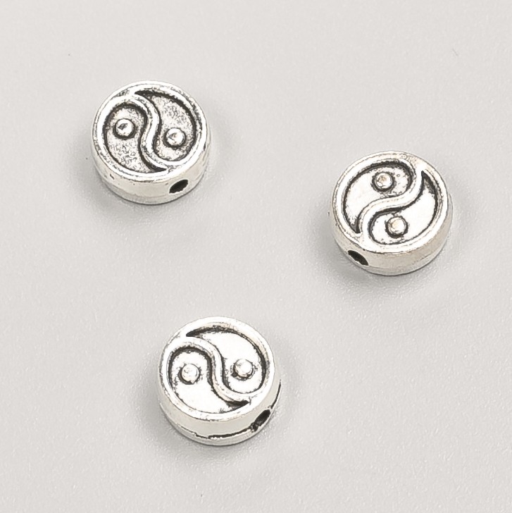 Bead insert Yin-Yang findings, diameter 8x4 mm, packaging 20 g, 21 pcs ±, metal color "silver"