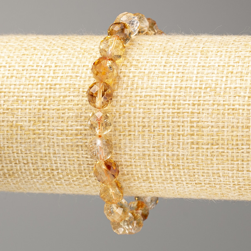 Citrine bracelet, natural stone, faceted bead, 8 mm diameter, 18 cm long on elastic