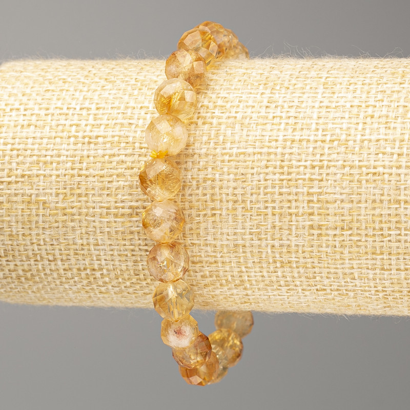 Citrine bracelet, natural stone, faceted beads, 8 mm diameter, 18 cm length on elastic