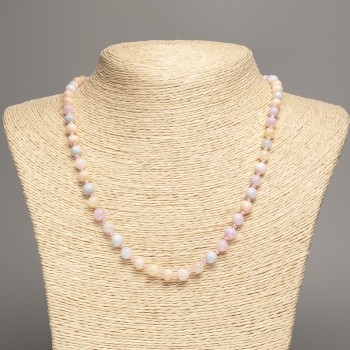 Discount! Morganite Necklace with Smooth Beads, 6 mm Diameter, 50 cm Length, Made of White Nephrite Stone (Synthetic Dyed)
